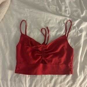Just be red tie front crop top